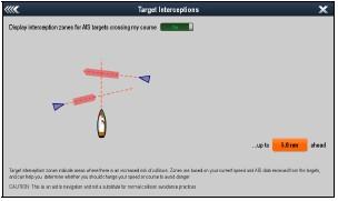 Enabling Target Interceptions Target interception graphics are disabled by default; they can be enabled from the Target interceptions page, accessed from the Chart application s menu.