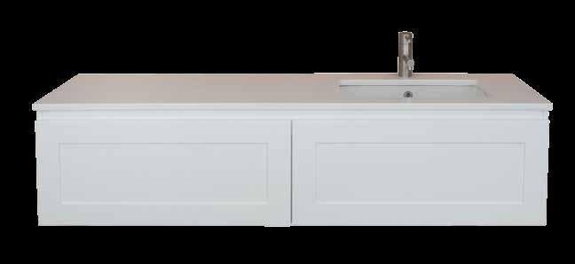 Handles > Tuscany Handle > Reverse Fingerpull Tuscany 9-1500mm OC Caesarstone (Pure White 40mm option) top - Quadra basin (included) - Full white matte cabinet - fingerpull Cabinet configuration