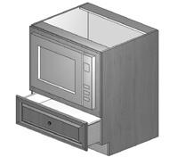 with soft-close Bottom drawer front is 6" tall 1" interior clearance Trimmable frame Panel above drawer Width Cut-out Dimensions Height Min Max Min Max 7 /8" 26