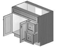 Vanity Cabinets On this page: Standard vanity cabinet height: 4 1 /2" One-door cabinets, must specify Left or Right (L/R) hinge Top drawer fronts are 6" high VANITY CABINETS