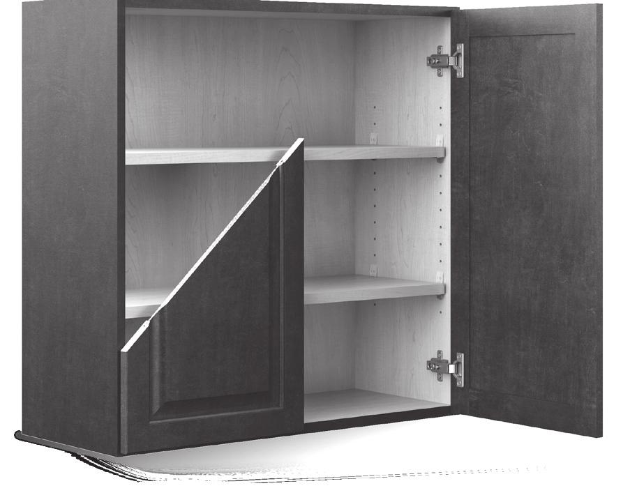 shelf pin on cabinets 6" and wider Wall cabinet reveal: 1 /16" top, bottom and sides, 1 /8" between two doors 10 16 BASE CONSTRUCTION 10 5 /8" plywood rails doweled and glued into end panels 15 11 5