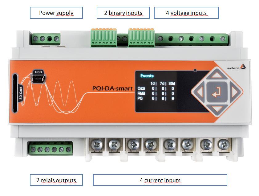 2.1.2 Mechanical design The PQI-D smart is mountable on the wall or via its DIN rail housing. ll connections are accessible via Phoenix type terminals.
