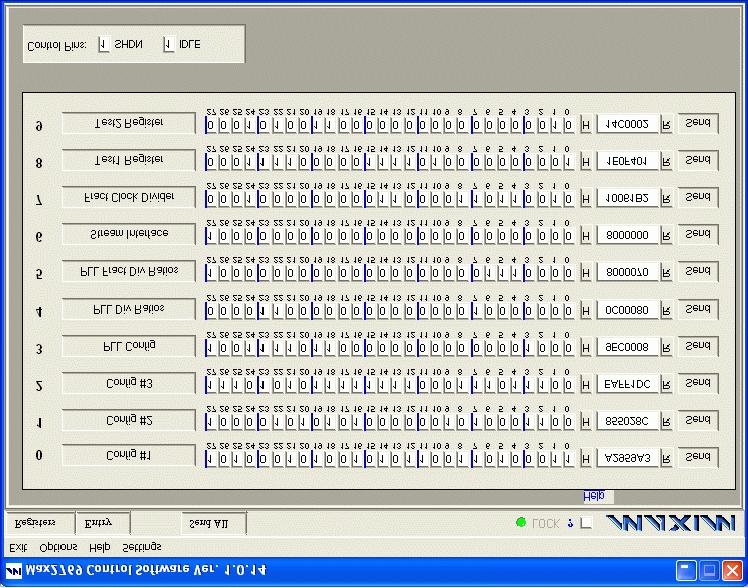 Figure 1. The MAX2769 EV kit test software screen format shows suggested settings.