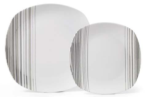 Microstripe Square is available as a four-piece place setting, which includes a dinner