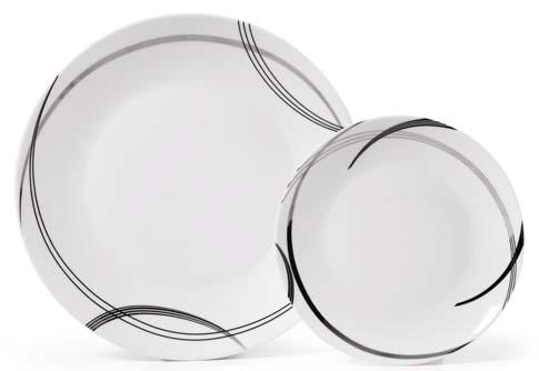The four-piece place setting includes a dinner plate, a salad plate, a soup