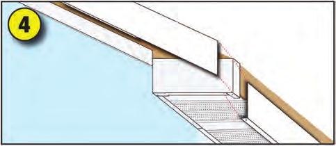 FASCIA - Begin at the corner, position to the underside of soffit panels, pre-drill (align with soffit grooves) and nail through bottom lip of fascia trim every 36 inches along bottom edge of fascia