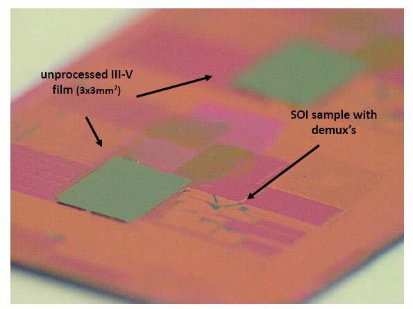 picture of a III-V film (after substrate removal) bonded on SOI using a 100
