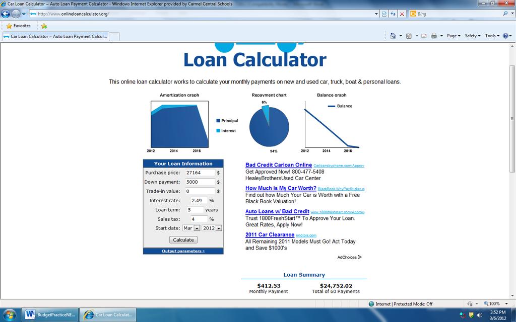 STEP 9: Screen capture Your Loan Information, Loan Summary and Yearly Amortization Schedule Step