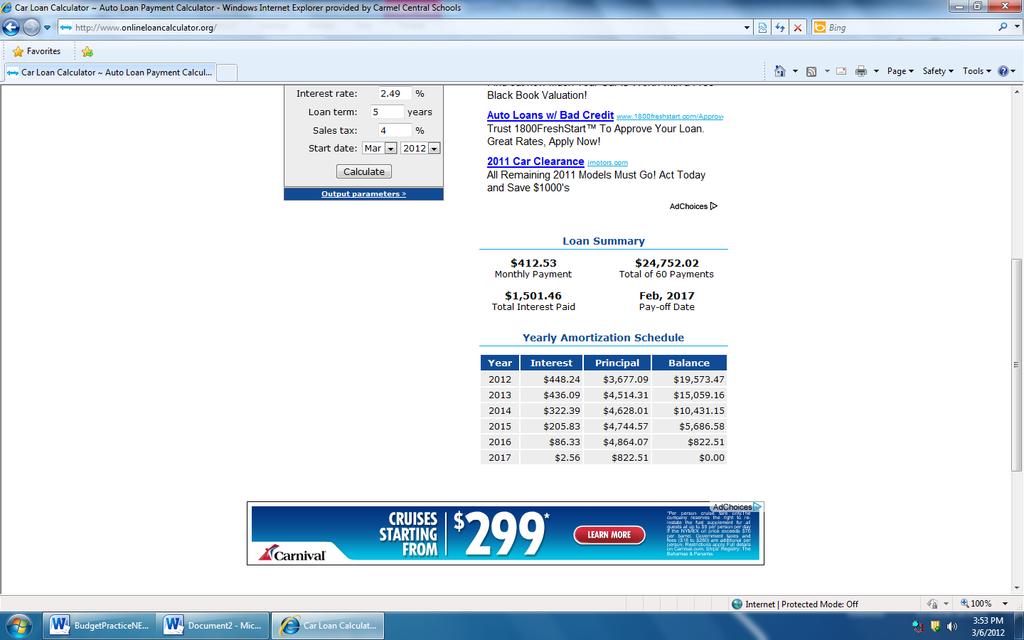 Screen shot the loan information, loan summary and yearly amortization schedule.
