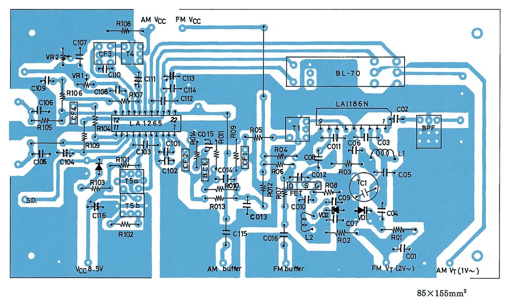 Sample Printed Circuit Pattern (Cu-foiled area) LA1265 Signal meter V Noise voltage, AM output,