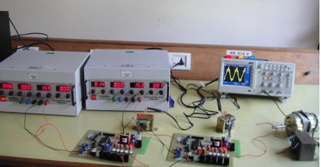 The output voltage obtained is 32V and it is stepped up to 230V to drive the induction motor. The experimental setup is shown in figure 18.The output voltage waveforms are shown in figure 19 and 20.