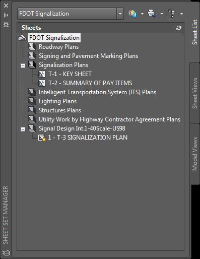 Chapter 9 SIGNALIZATION TOOLS - Creating View Frames For Signal Plan Sheets 22. First Left Click on the new sheet and drag it up to the Signalization plans Sheet set.