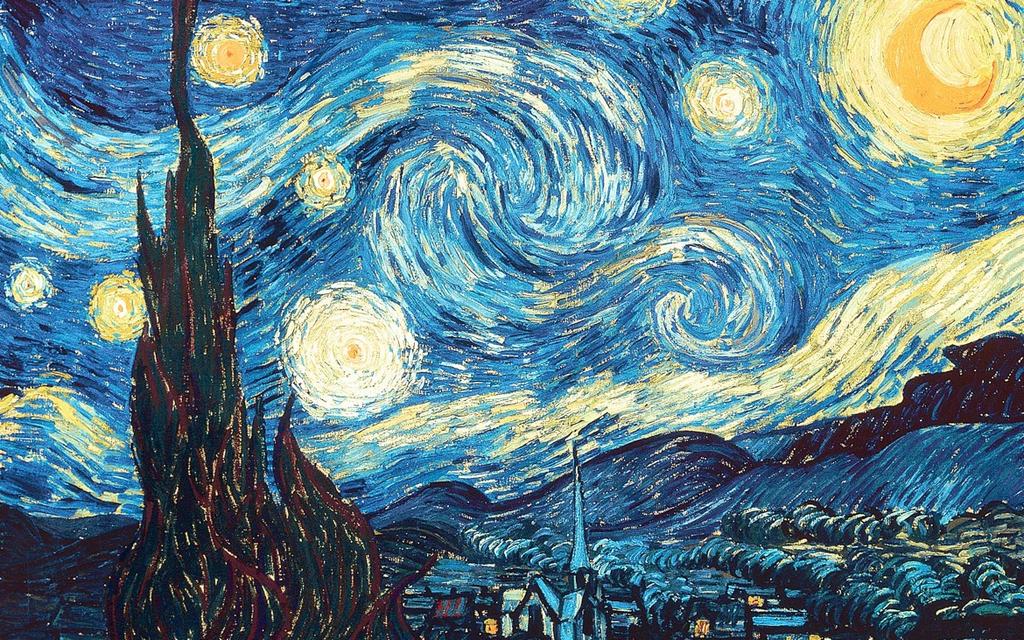 The starry night, Vincent Van Gogh, 1889,Oil on canvas, 73.7cm x 92.1 cm, Museum of Modern Art, New York City The sky in The Starry Night is very impressive and sublime.