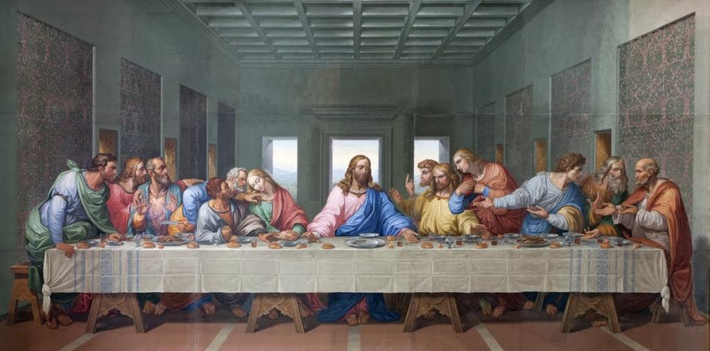 The last supper, Leonardo Da Vinci, oil on gesso, Convent of Santa Maria delle Grazie, Milan The painting is a meal of Jesus and his disciples.