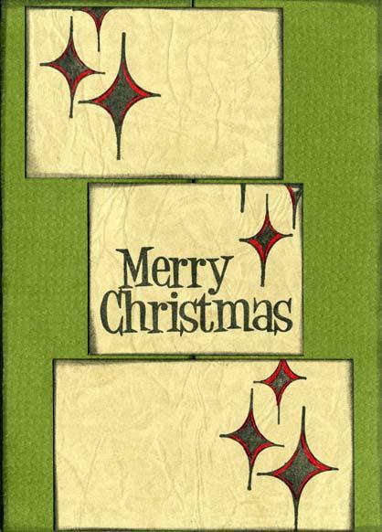 Club Scrap Special Edition A Very Groovy Christmas Page 6 of 9 Card #4 Dark Green Card with Light Green Panels Red Marker 1. Trim one Light Green panel horizontally at 3. 2.