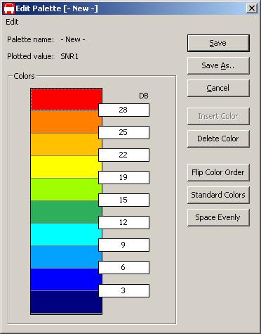 Figure 22: Edit Palette colors and thresholds There is a palette for each FOM. You can define as many palettes as you like each with a unique name.