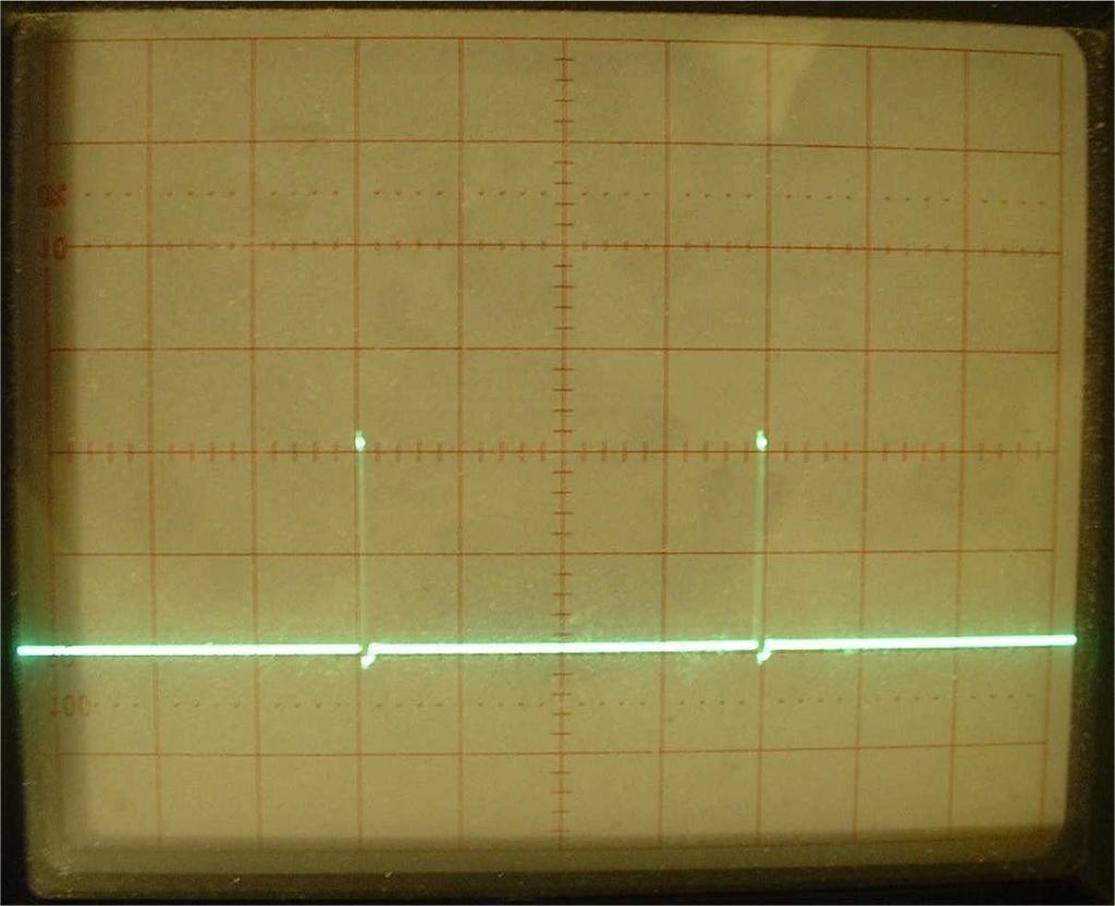 Figure 5 shows the trace produced when the circuit of figure 2 drives a fixed 1nF capacitor at 50kHz 99% duty ratio. This test was conducted with a value of 0 ohms for R4 in figure 2.