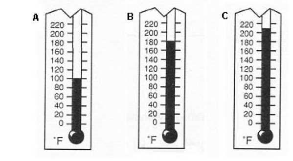 16 70. Which thermometer shows the boiling point of water? 71. What is the perimeter of the above rectangle? A. 18 cm B. 30 cm C. 36 cm 72. What is the area of the above rectangle? A. 36 square cm B.