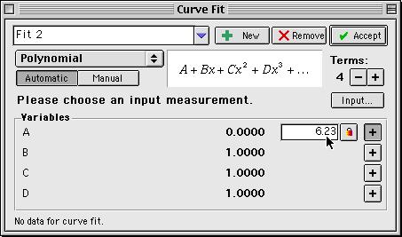 ) to open the Curve Fit Select a mathematical model, or select User Defined to create your own. You can enter values for the coefficients or lock a coefficient.