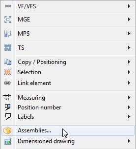 The dialog for the production of assemblies can be accessed using the context menu: In the