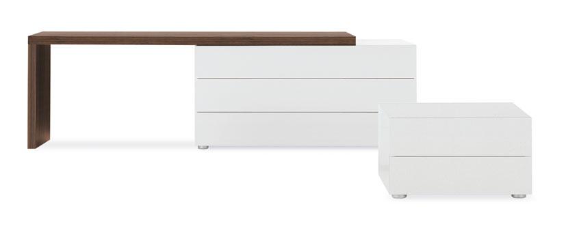 finishes glossy bianco 01 chest of drawers Design Marcel Wanders DREAM BEDSIDE TABLE WITH TWO DRAWERS AND CHEST OF DRAWERS WITH THREE DRAWERS IN LACQUER, WRITING DESK OVERLAPPING