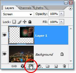 select Screen from the list: Change the blend mode of the fireworks layer to Screen to blend them in with the photo below.