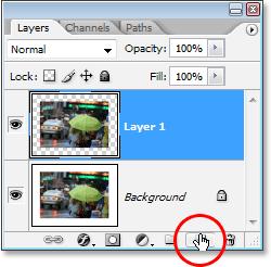 is highlighted in blue), click on the New Layer icon at the bottom of the Layers palette: Click on the New Layer icon to add a new blank layer.