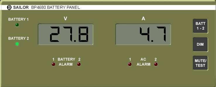 SIMULATED EQUIPMENT 59 Display of the charging and discharging current; Visual and acoustic alarm in case of voltage drop below the permissible limit (for both, the main power supply and the