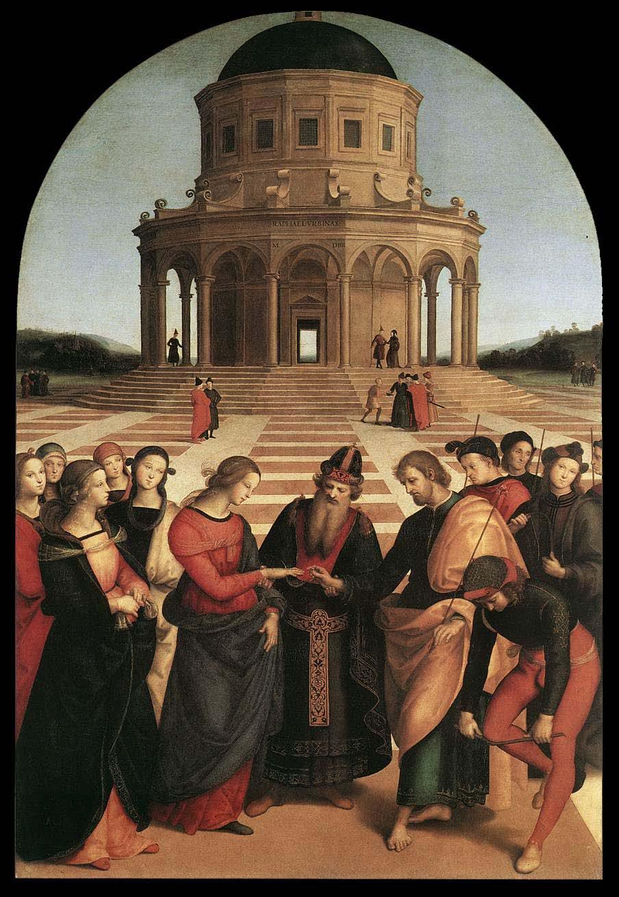 Betrothal of the Virgin, Raphael 1504 An excellent example of the use of perspective.