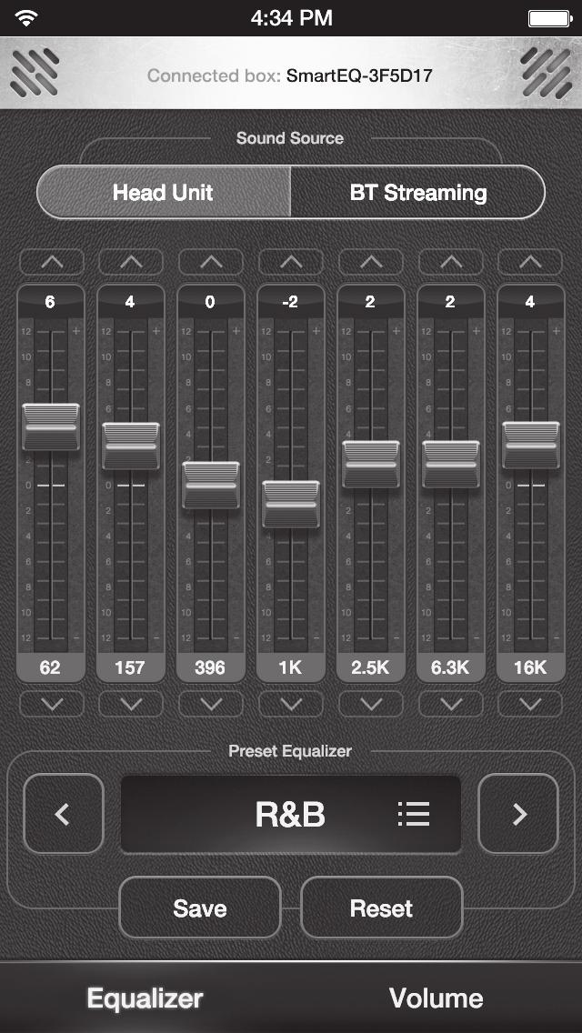 To control the 7-band EQ, slide the EQ frequency bars up and down.