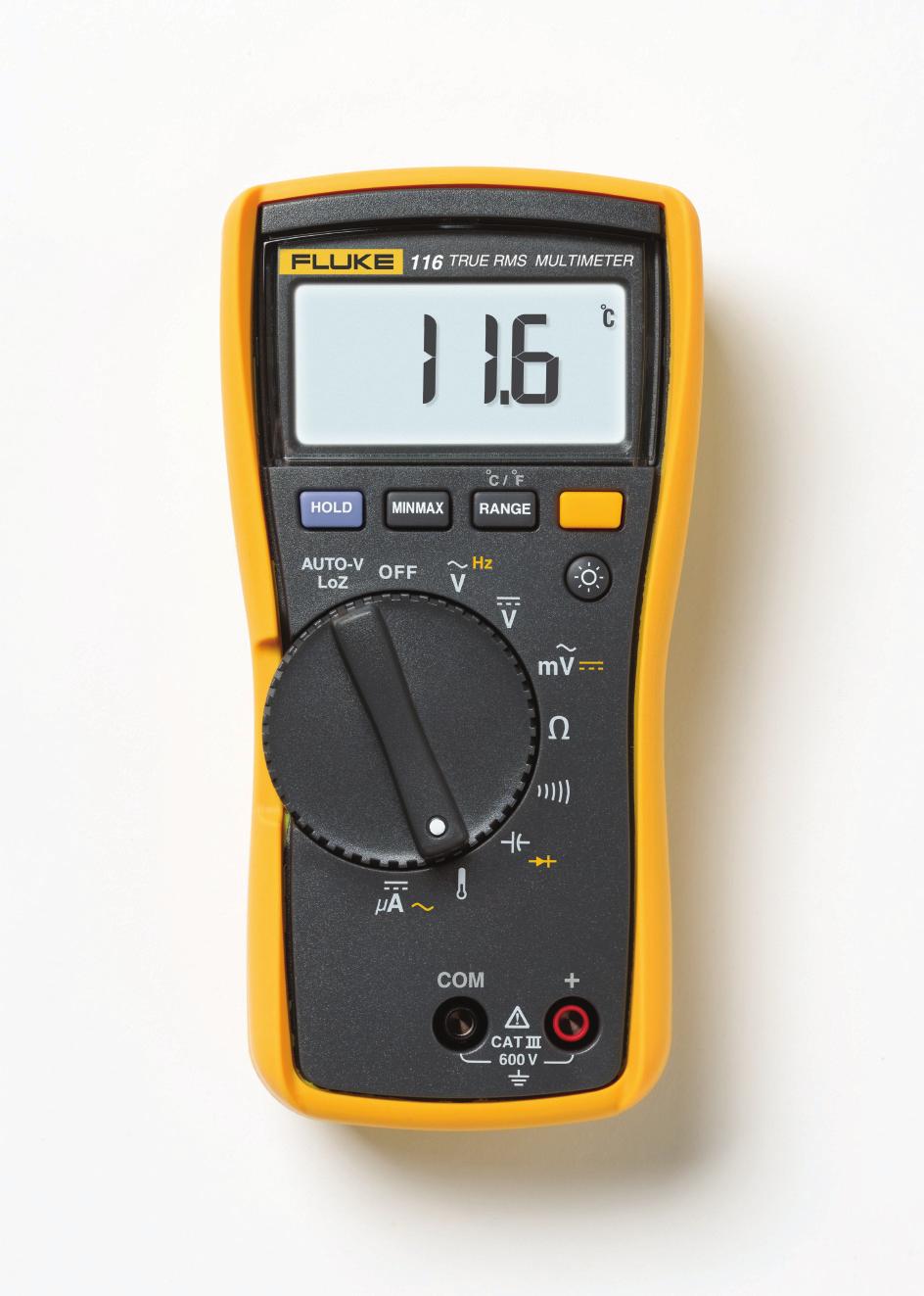 Fluke 116 HVAC Multimeter with Temperature and Microamps Technical Data Compact true-rms meter for HVAC troubleshooting The Fluke 116 was specifically designed for the HVAC professional.