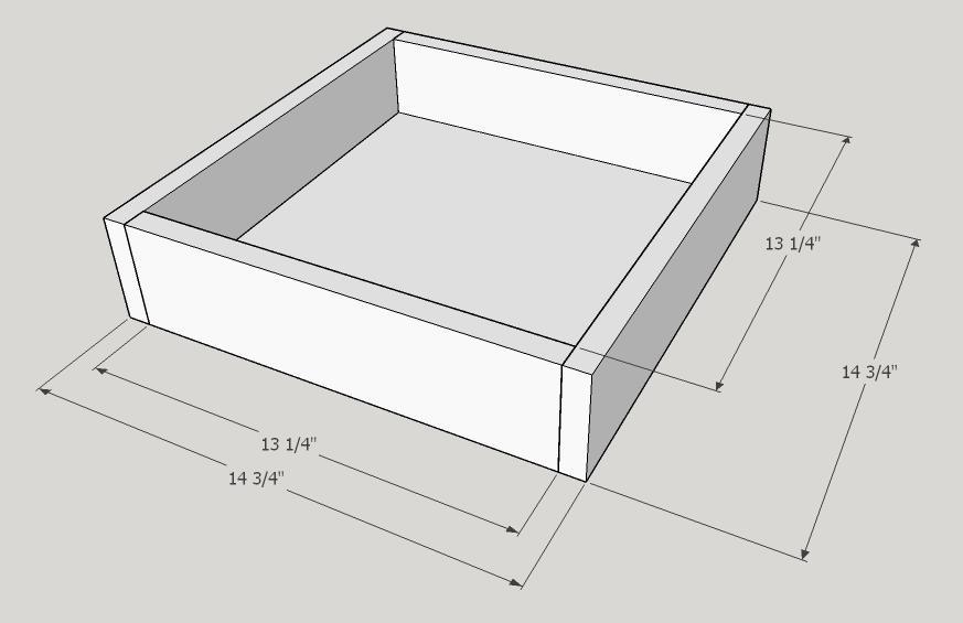 Step 9 Drawers Drill pocket holes in the both ends of the 13 ¼ inch length 1 by 4 drawer pieces. Join 13 ¼ inch pieces to the 14 ¾ inch lengths of 1 by 4 to form the drawers.