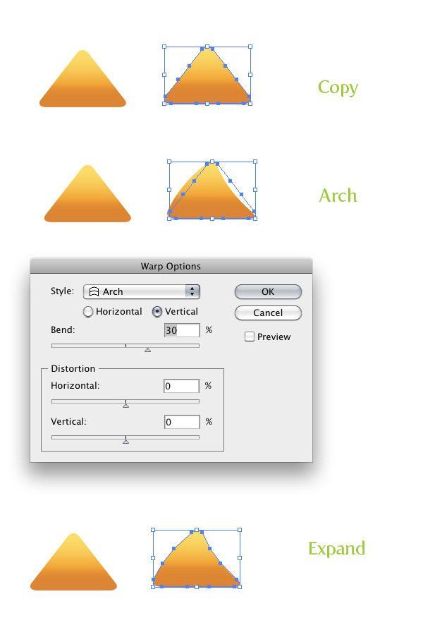 Step 29 Make a copy of the triangle so you have a total of two. With the copy selected, go Effect > Warp > Arch.