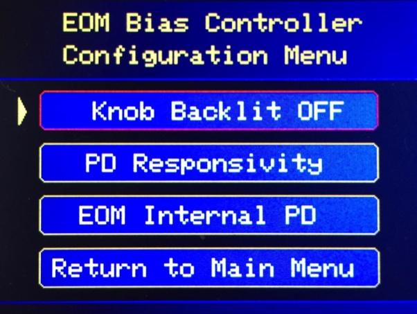 selection of the monitoring photodiode and the adjustment of the photodiode responsivity. Figure 6: Configuration menu.