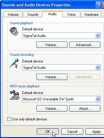 Open the Advanced Options as shown 3. Click on the Audio Tab 4. Click the Audio Properties button 5.