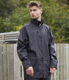PW166 Portwest Classic Rain Jacket PVC coated polyester Waterproof with taped seams. Fold away hood with drawcord.