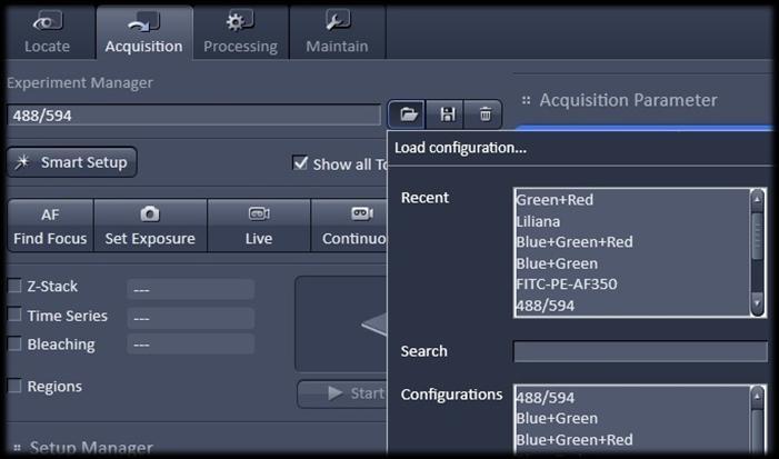 Setting up the Scanning Track/Channel Method 1 1. In Acquisition tab, click on the Smart Setup button 2.