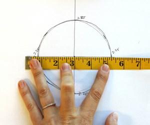 Measure the length of fabric (13 inches), minus the 0.25 inch seam allowance on both sides, which equals 12.5 inches. Then divide your length by 3.14, which in this case equals 3.