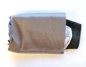 Leave a gap which you will use to turn your bag outside-in and hide the seams.