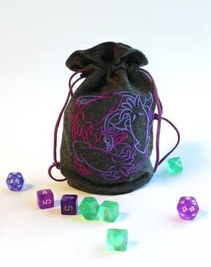 on the other side of your bag. Fill up with dice or other goodies, and cinch it tight - - your dice bag is ready to go!