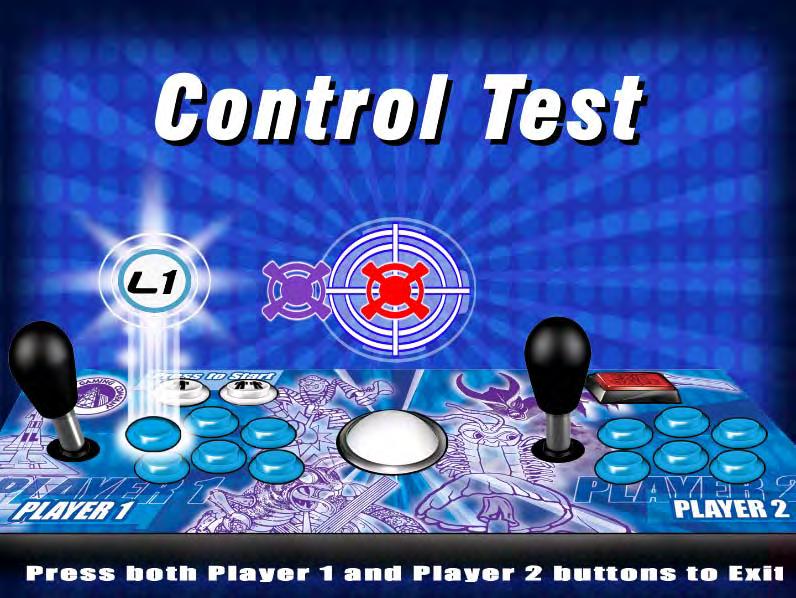 the Player One side (left side). 3.3 CONTROL TEST The CONTROL TEST allows you to confirm the buttons, joysticks and trackballs are functioning correctly.