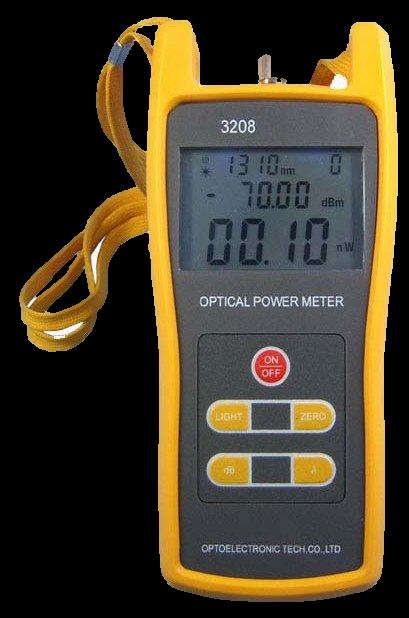 Optical Power Meter (or Light Meter) Measures the brightness of an optical signal. Displays the results in dbm or milliwatts (mw).