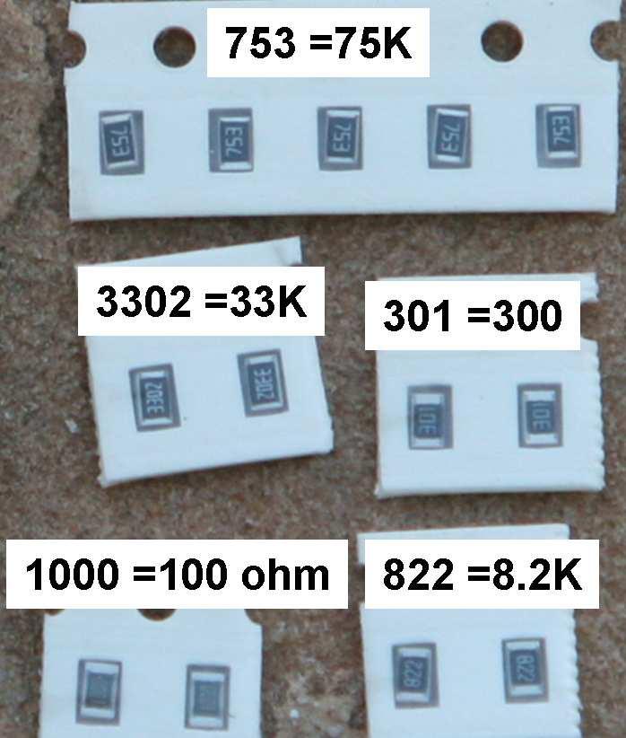 Figure 15. The remainder of the surface mount resistors. The markings of the surface mounted resistor used in this kit can be confusing. Take special note that 1000 is 100 ohm, 1% resistor (not 1K!
