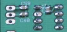 01 uf capacitors (brown color code): Bottom side C59 & C60, top side C62, C63. Install 0.1 uf capacitors (no color code): Bottom side C91, top side C64, C65, C77 Install 3.