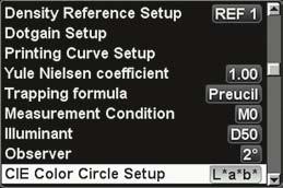 Select the CIe Color Circle Setup function out of the list of measurement conditions. Then choose L*a*b*, L*C*h* or L*C*h*.