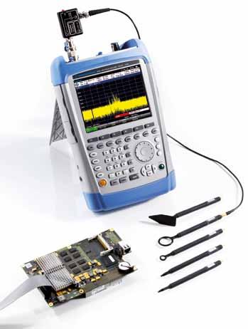 Diagnostic applications in the lab or in service The fold-out stand turns the R&S FSH4/FSH8 into a desktop analyzer for work in the lab or in service. The R&S FSH8 with near-field probes and DUT.
