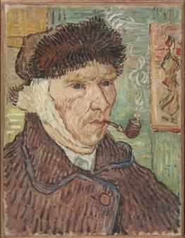 A work from Harvard Art Museums entitled Self Portrait with Bandaged Ear and Pipe, attributed to an unidentified "imitator of Vincent van Gogh" and originally from the dubious Otto Wacker Art Gallery