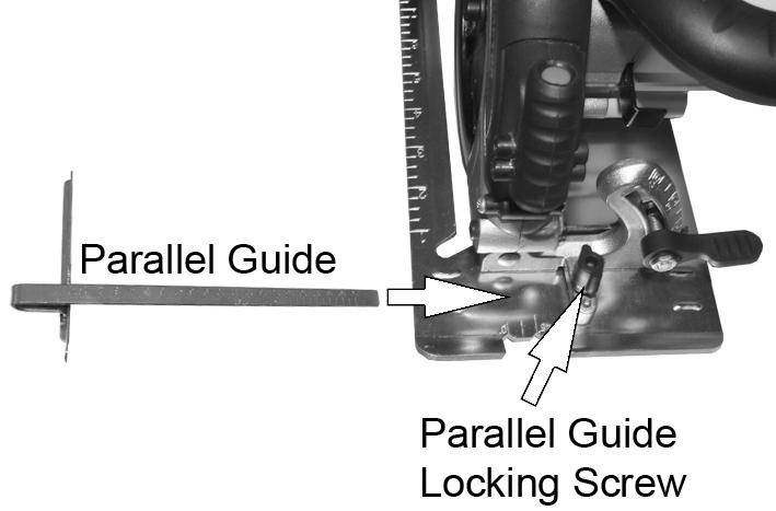 MOUNTING AND USING THE PARALLEL GUIDE MOUNTING 1. Slide the parallel guide into the base plate as shown. 2.