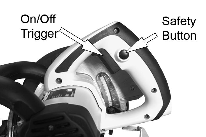 SWITCHING ON/OFF The on/off trigger is fitted with a safety button which prevents the circular saw from being started accidentally.
