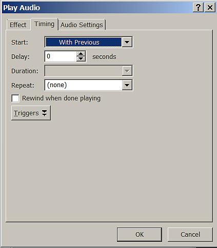 3. Double click on the music in the animation pane and select the [Timing] tab.